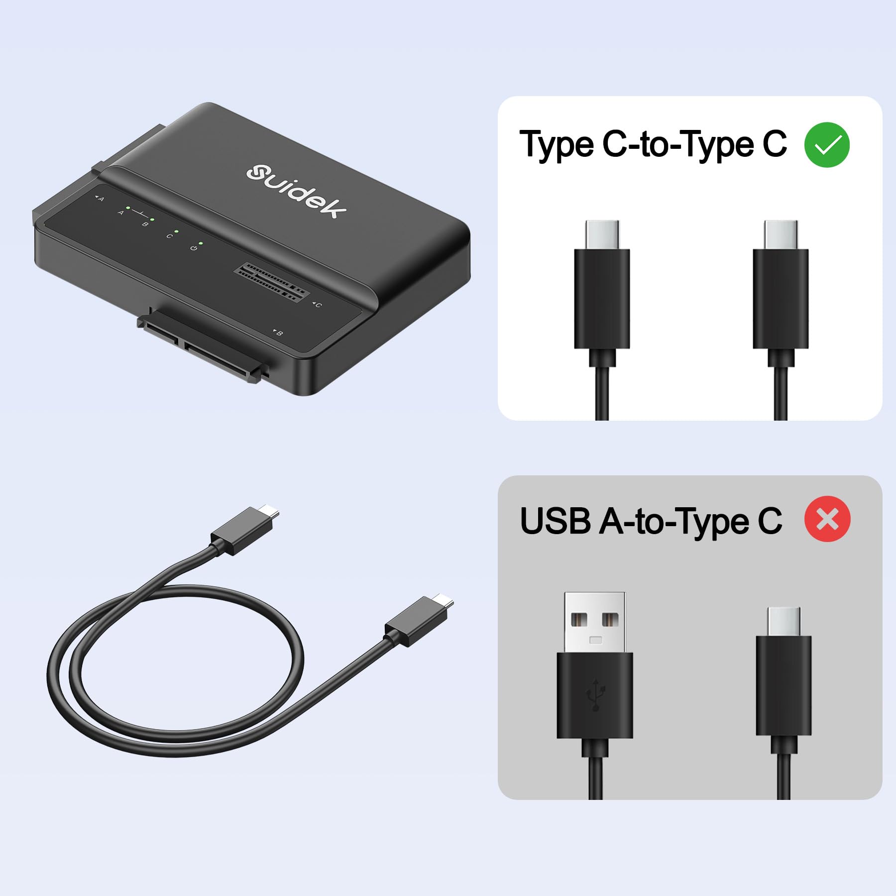 SUIDEK NVMe M.2 zu SATA Adapter, USB 10Gbps Festplattenlesegerät, PCIe NVMe, SATA und IDE Adapter, SSD Gehäuse unterstützt M.2(M Key&M+B Key) SSDs Aller Größen, 2,5/3,5 SATA SSD HDDs und 3,5 IDE HDDs 9