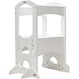 Little Partners Kids Learning Tower, Toddler Tower Adjustable Height Kitchen Step Stool, Encourages Learning, Independence, and Engagement, Safety Climbing Tower for Counter (Soft White)