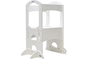 Little Partners Kids Learning Tower, Toddler Tower Adjustable Height Kitchen Step Stool, Encourages Learning, Independence, and Engagement, Safety Climbing Tower for Counter (Soft White)