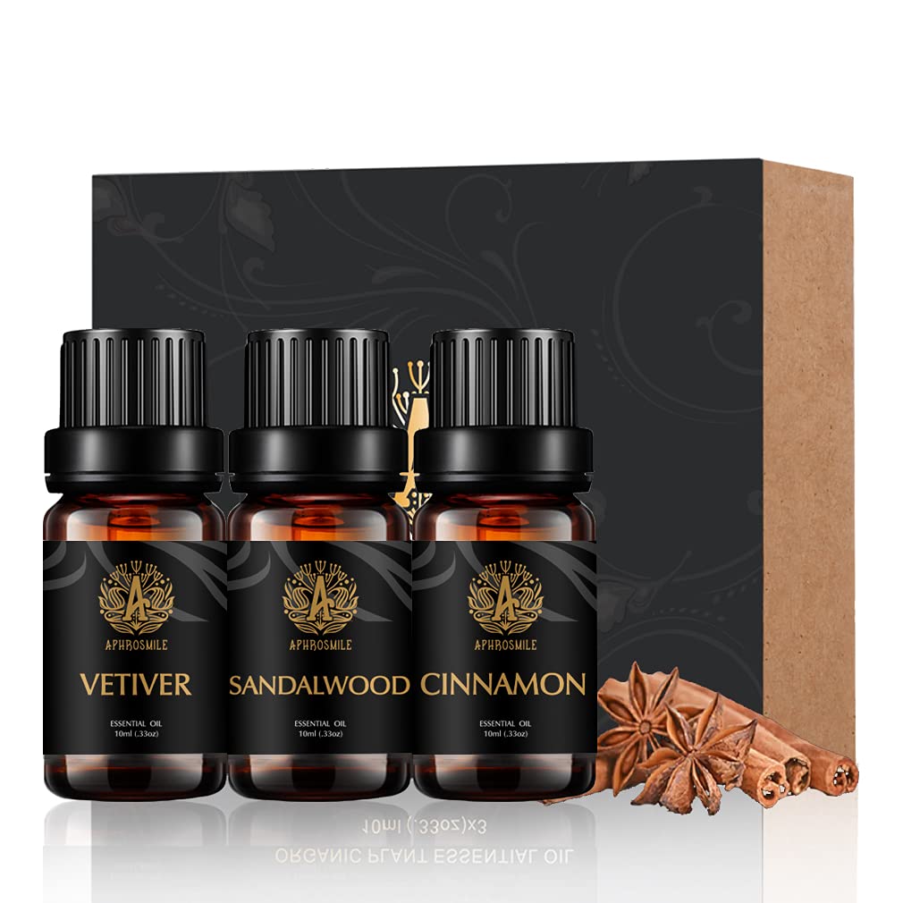 Therapeutic-Grade Aromatherapy Essential Oils Set - Sandalwood Cinnamon Vetiver Essential Oils Kit, 100% Pure Aromatherapy Scented Oils for Diffuser, Massage, Humidifier 3x10ml