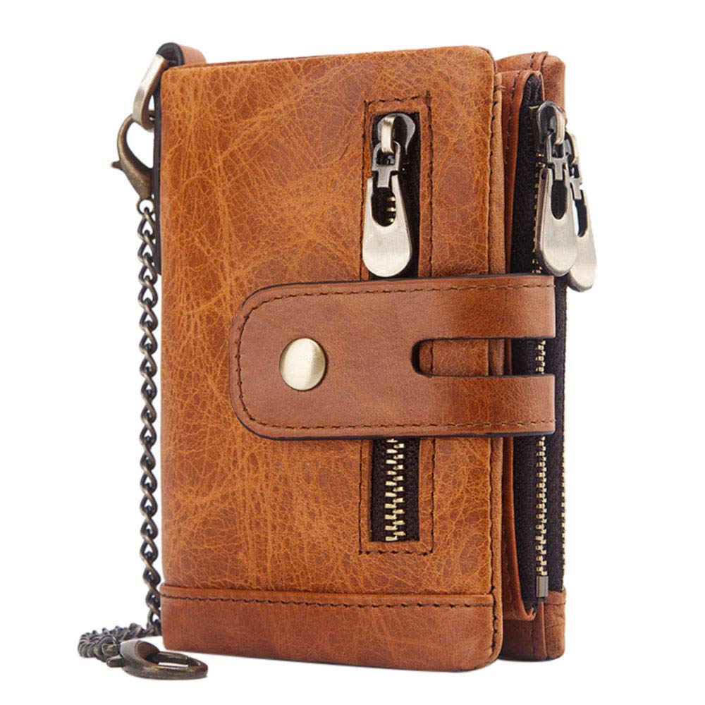 HALOVIE Mens Wallet RFID Blocking Leather Wallets with Zip Coin Pocket Credit Card Holder Anti-Theft Purse(Khaki)