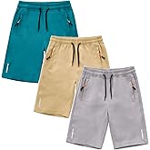 SHOOYING Boys Quick Dry Athletic Zipper Shorts Sets