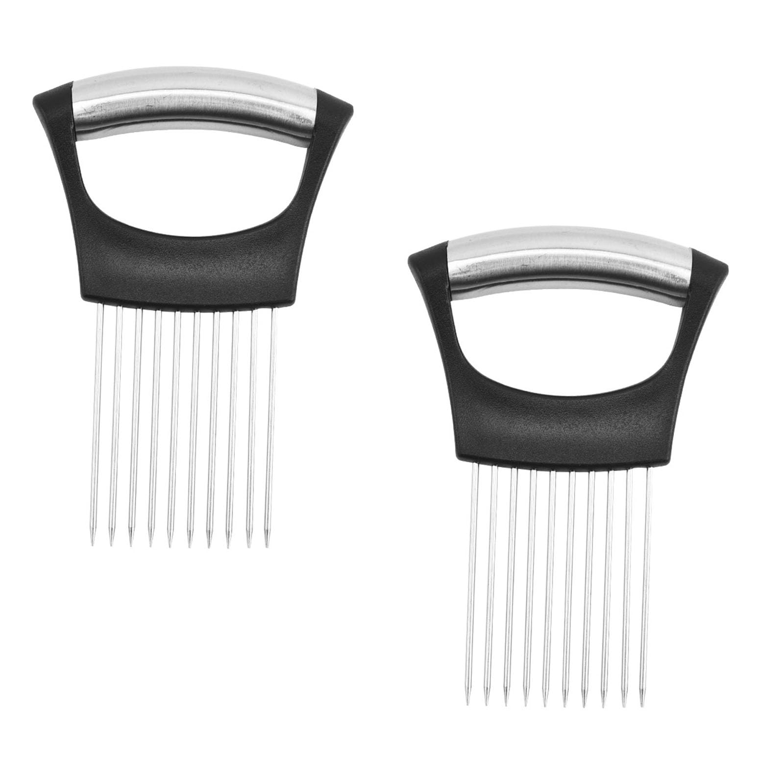 PACIOCEAN 2Pcs Upgraded Onion Holder Slicer - Stainless Steel Multi-Vegetable Cutting Tool with Finger Guard for Onion, Potato, Tomato - Anti-Tear Kitchen Gadget - Black