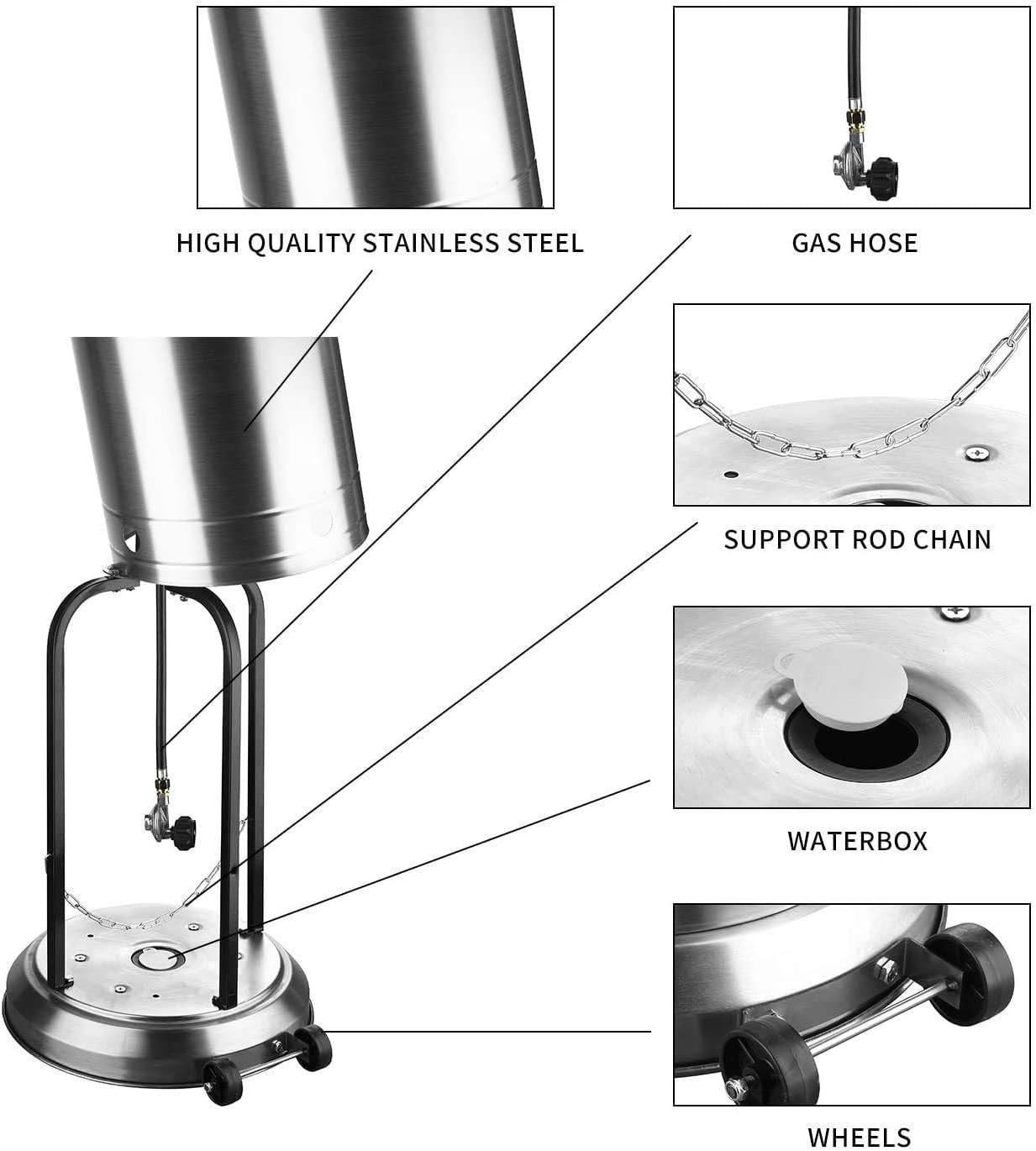 Raoccuy Stainless Steel Outdoor Patio Heater Propane with Wheels and Cover, Large, Outdoor Table Top Heater with Adjustable Thermostat, Suitable for Garden Wedding for Patio, Lawn, Cafe : Garden & Outdoor