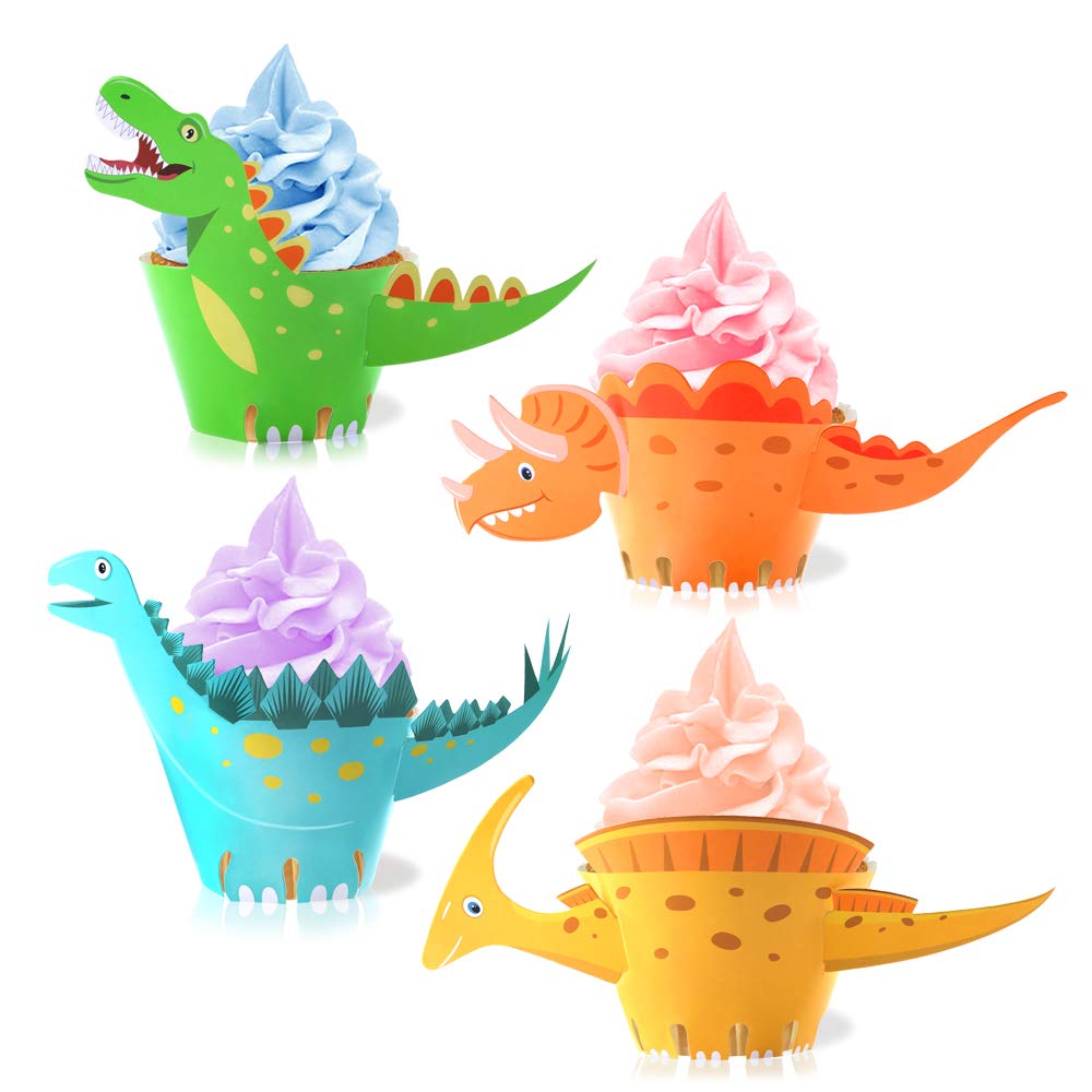 HOWAF Dinosaur Cupcake Wrappers Toppers(48Pack), Little Dino Cupcake Toppers Cake Table Decorations Party Supplies for Boys Kids Birthday Party Decor Favors-Tyrannosaurus Monoclonius Triceratops