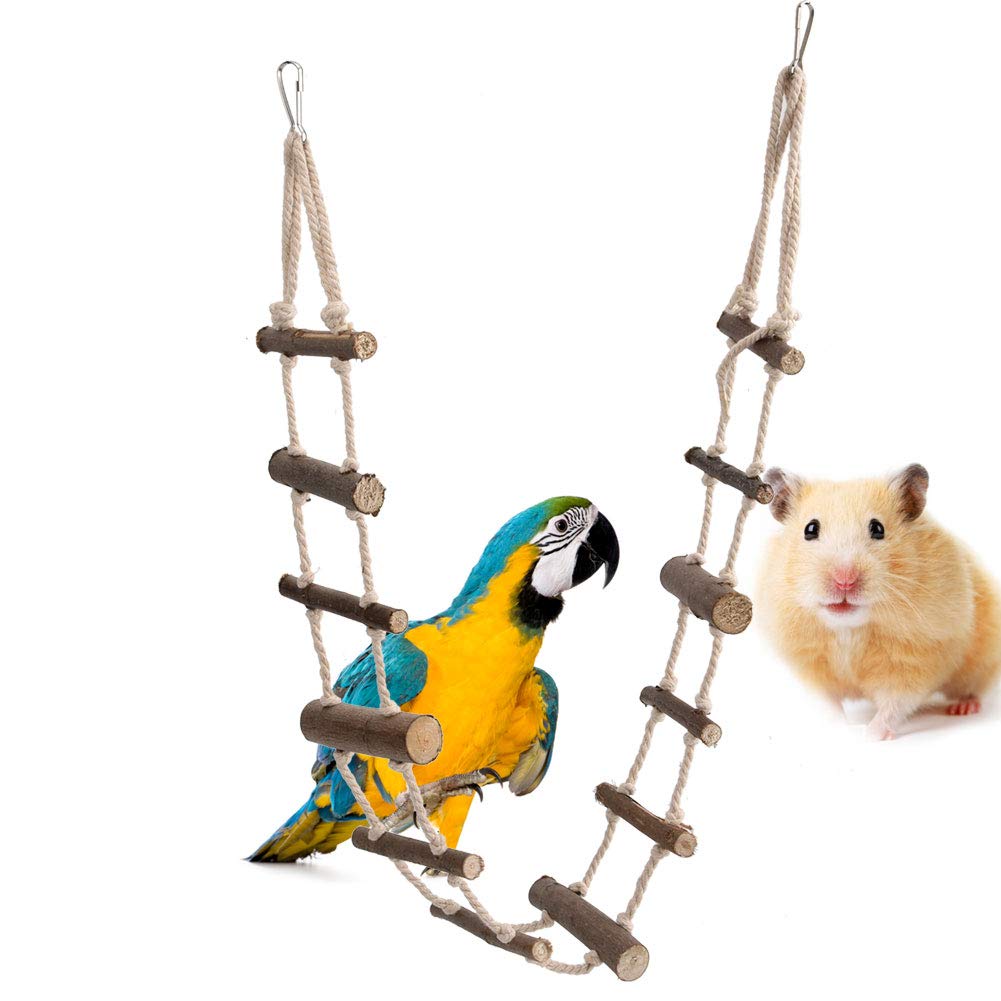 Bird Ladder Toy Hamster Stairs Wooden Flexible Suspension Bridge Climbing Swing for Parrot Budgie Parakeet Cockatiel African Grey Hamster Squirrel