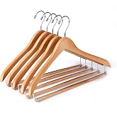 Quality Hangers Wooden Hangers Beautiful Sturdy Suit Coat Hangers with Locking Bar Glossy Natural Wood (5)