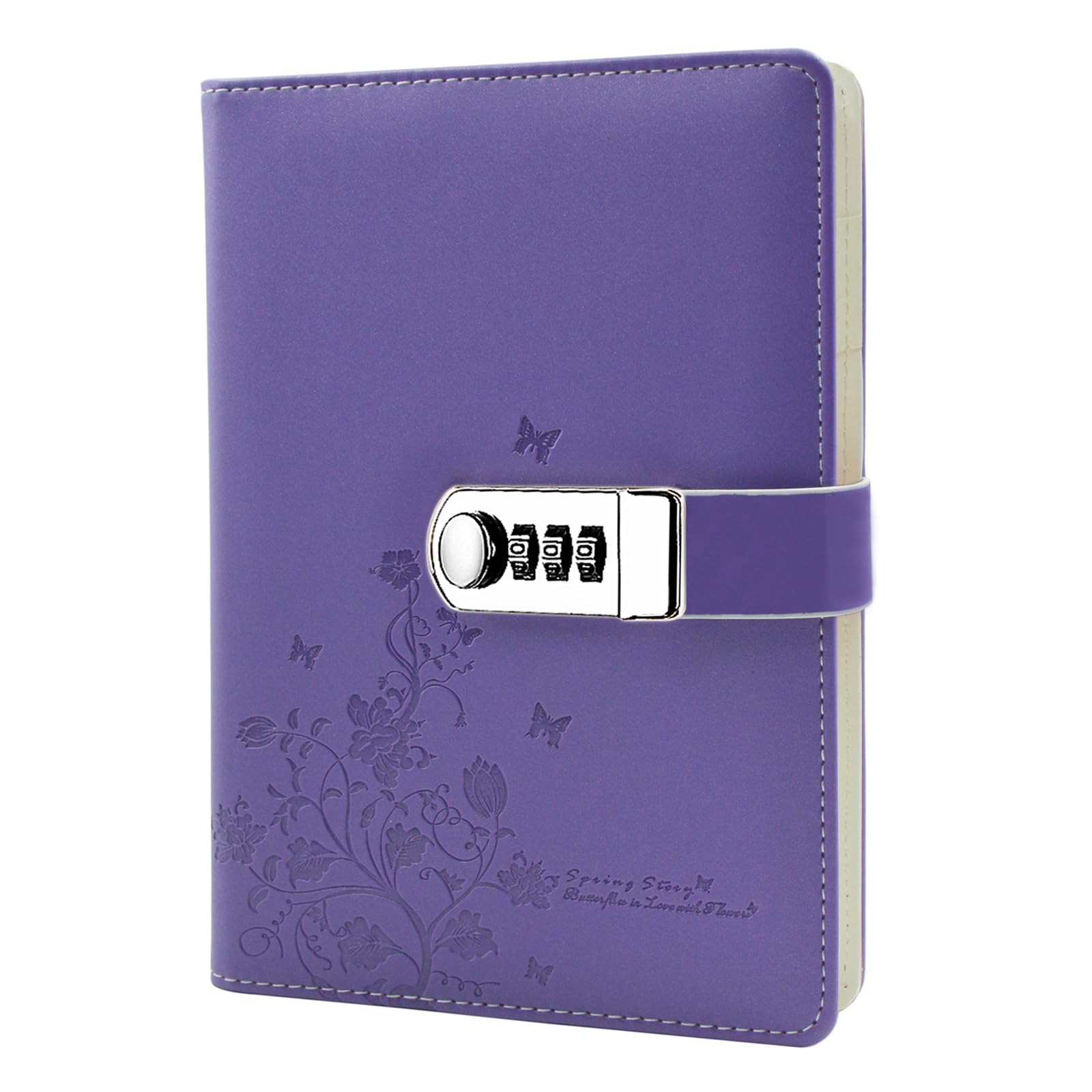 NectaRoy PU Leather Password Notebook Writing Journal Diary Planner Organizer, Butterfly and Flower Pattern, Wire Binding Lined Daily Notepad Personal Sketchbook with Pen Holder, A5 Size 210x145mm