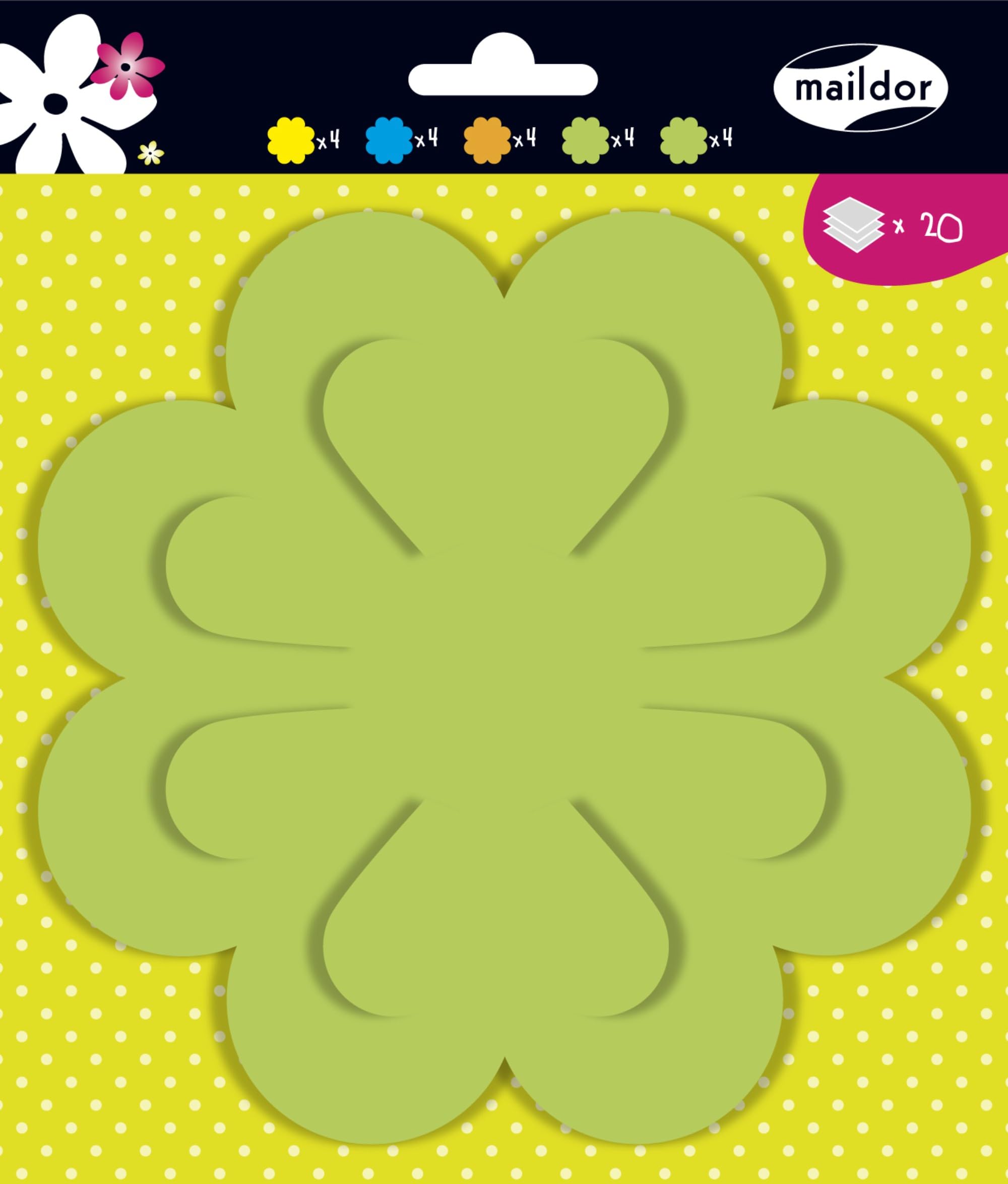 Clairefontaine 26527C - A bag of 24 pre-cut and grooved coloured shapes 16,5x17 cm 130g, Flowers theme, Children's Activity and Décor, Creative and Leisure