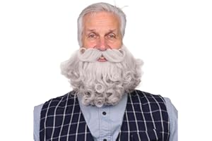 FANTALOOK 8 Inches Fake Beard Costume for Halloween Wizard Cosplay - Realistic Fake Mustache and Beard Accessories for Adults