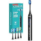 COSLUS C30 Electric Toothbrush for Adults, Ultra-Clean, 1PC, Black | Effective yet Gentle, 3 Intensities &amp; 5 Modes, 2 Types Soft or Medium Firm Heads, Daily Care, Compact for Travel Home Family