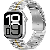Tasikar Band Compatible with Apple Watch Band 49mm 46mm 45mm 44mm 42mm Premium Stainless Steel Metal Replacement Strap Compatible with iWatch Ultra 3 2 1 Series 11 10 9 8 7 6 5 4 3 SE, Silver-Gold
