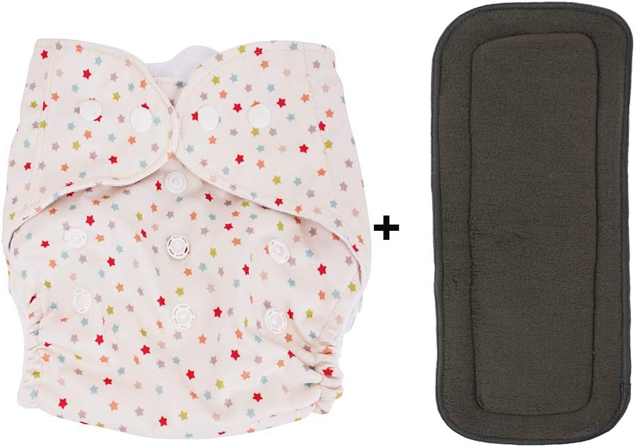 LILTOES Baby's All in One Washable Reusable Adjustable Cloth Diapers with 5 Layer Bamboo Charcoal Insert (Star)