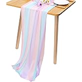 JeogYong Colorful Chiffon Table Runner 30 x 71 Inch Sheer Table Runner Tulle Rainbow Table Runner for Wedding Shower Decorations, Bridal Shower, Garden Party Decorations (Iridescent)