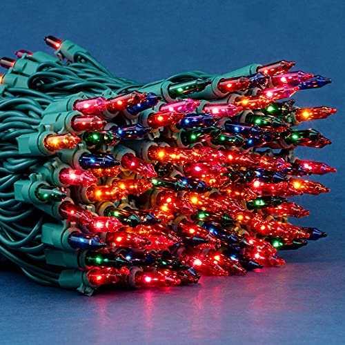 MultiColor Incandescent Christmas Lights, 66 Ft Green Wire 200 Mini Lights, UL Certified