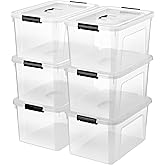 JUJIAJIA 19 Quart Plastic Storage Bins with Lids, 6-Pack Stackable Clear Storage Organizing Box with Handle