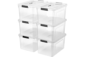 JUJIAJIA 19 Quart Plastic Storage Bins with Lids, 6-Pack Stackable Clear Storage Organizing Box with Handle