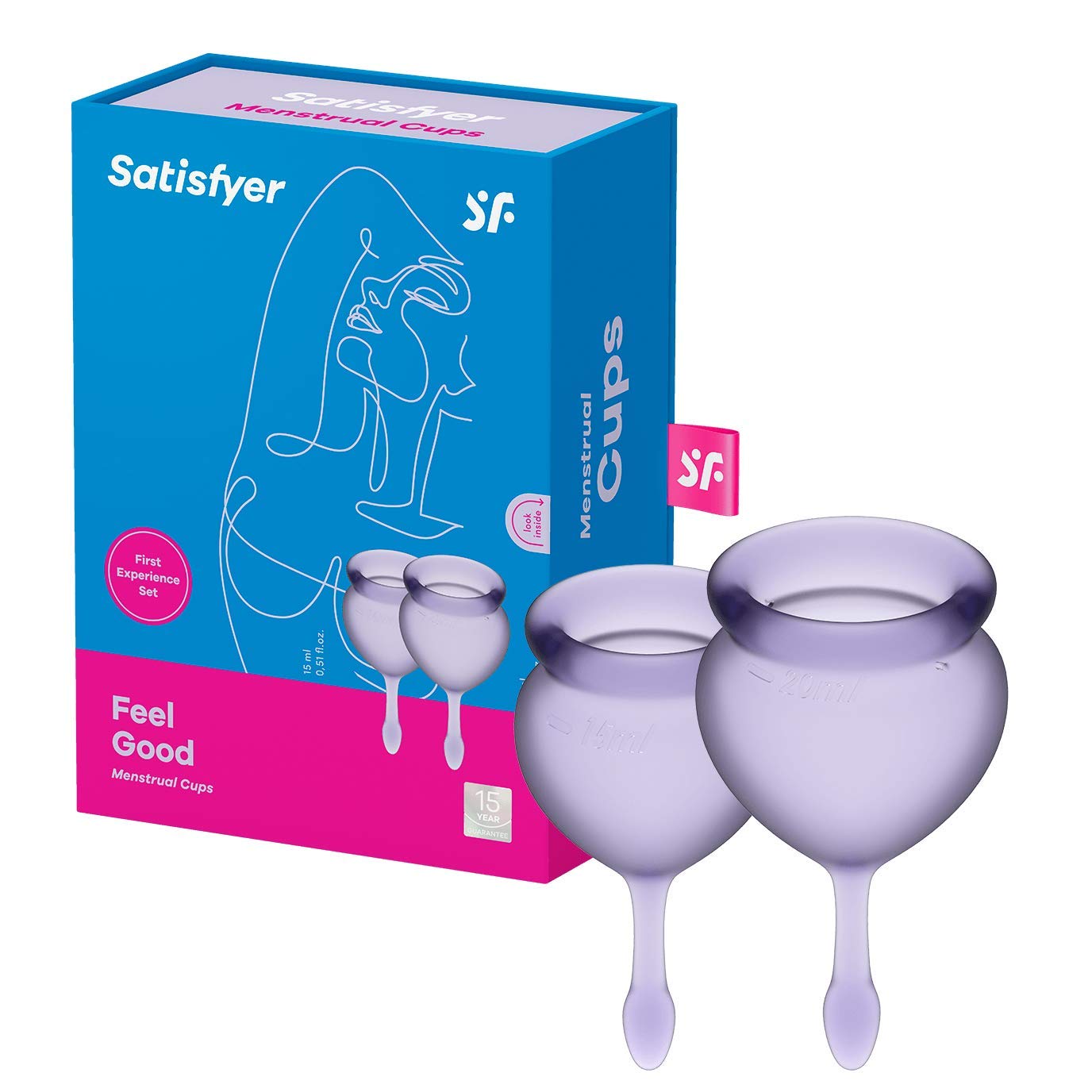 Satisfyer Feel Good Menstrual Cup 2 Pieces | Reusable & Sustainable Menstrual Cups, 15 & 20 ml | Easy to Clean & Comfortable | Long-Lasting Protection Medical Silicone: Lilac