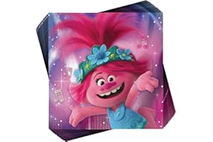 AMSCAN Trolls World Tour Luncheon Napkins, 6.5" (16-Pack) - Vibrant & Colorful Party Essentials for All Musical Themed Parties & Events