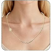 J&H DiaJuvelo 20 Inch Rosary Necklace for Women, 18K Gold Catolicos Long Cross Pendant, Virgin Mary Non Tarnish Jewelry, Dainty Crucifix Religious Rosarios Beads Trendy Gifts