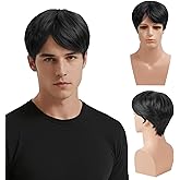 ADLLHO Short Wig for Man, Natural Handsome Wigs for Men,Fluffy & Realistic Toupee Male hair, Synthetic Wigs for Costume, Cosplay (Black)