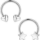 LOAYHOAY 2Pcs 16G Titanium Septum Rings for Women Men Horseshoe Septum Nose Rings Hoop Star Heart Septum Piercing Jewelry