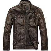 WULFUL Men's Vintage Stand Collar Leather Jacket Motorcycle PU Jacket and Coat