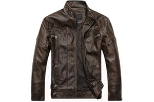 WULFUL Men's Vintage Stand Collar Leather Jacket Motorcycle PU Jacket and Coat