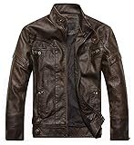 WULFUL Men's Vintage Stand Collar Leather Jacket