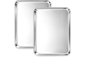 Joyfair 12.5inch Baking Pan Set (2Pcs), Professional Stainless Steel Quarter Size Cookie Pans Tray, Toaster Oven Bakeware for Jelly Roll/Bread/Bacon, Non Toxic & Healthy, Rust-free & Dishwasher Safe