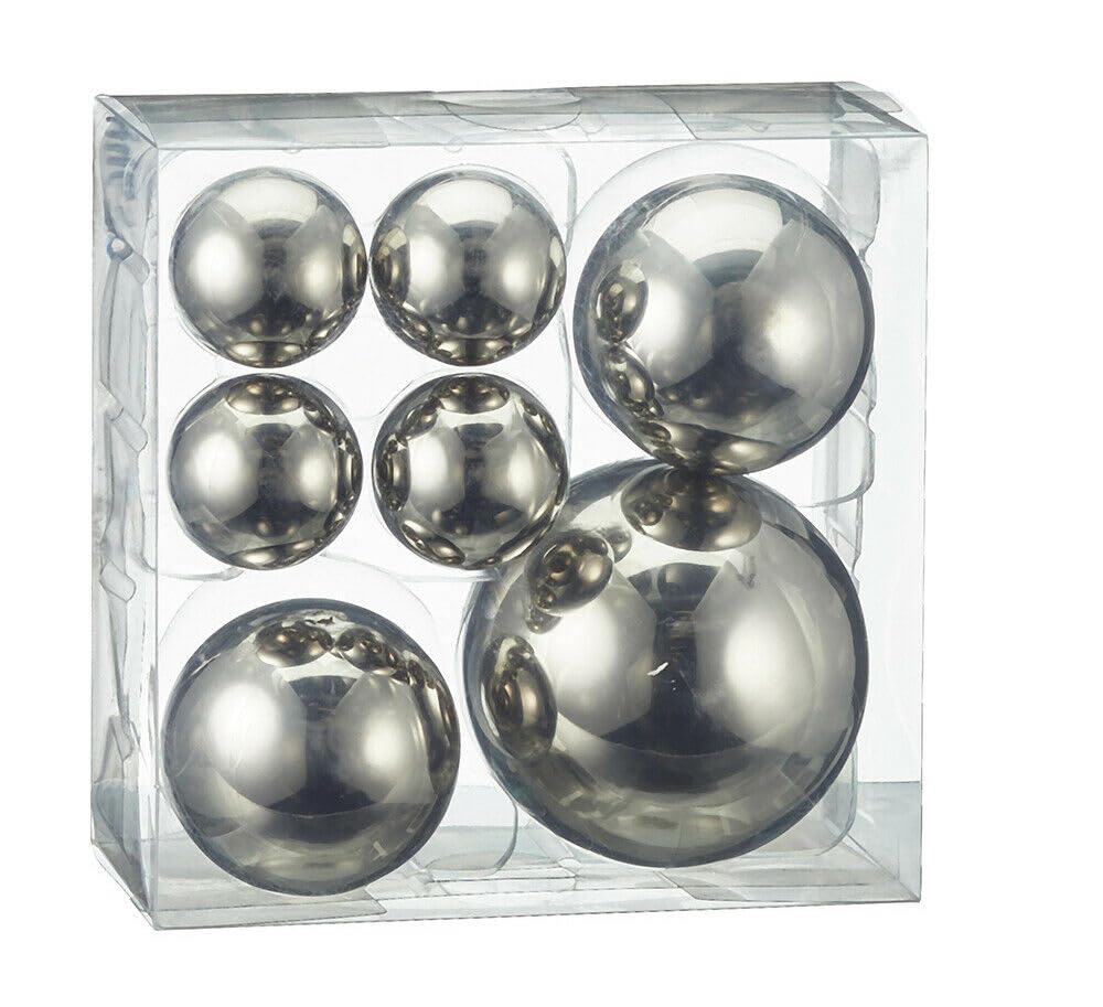 Cepewa Set of 7 Silver Stainless Steel Decorative Balls in 3 Sizes Assorted Garden Balls