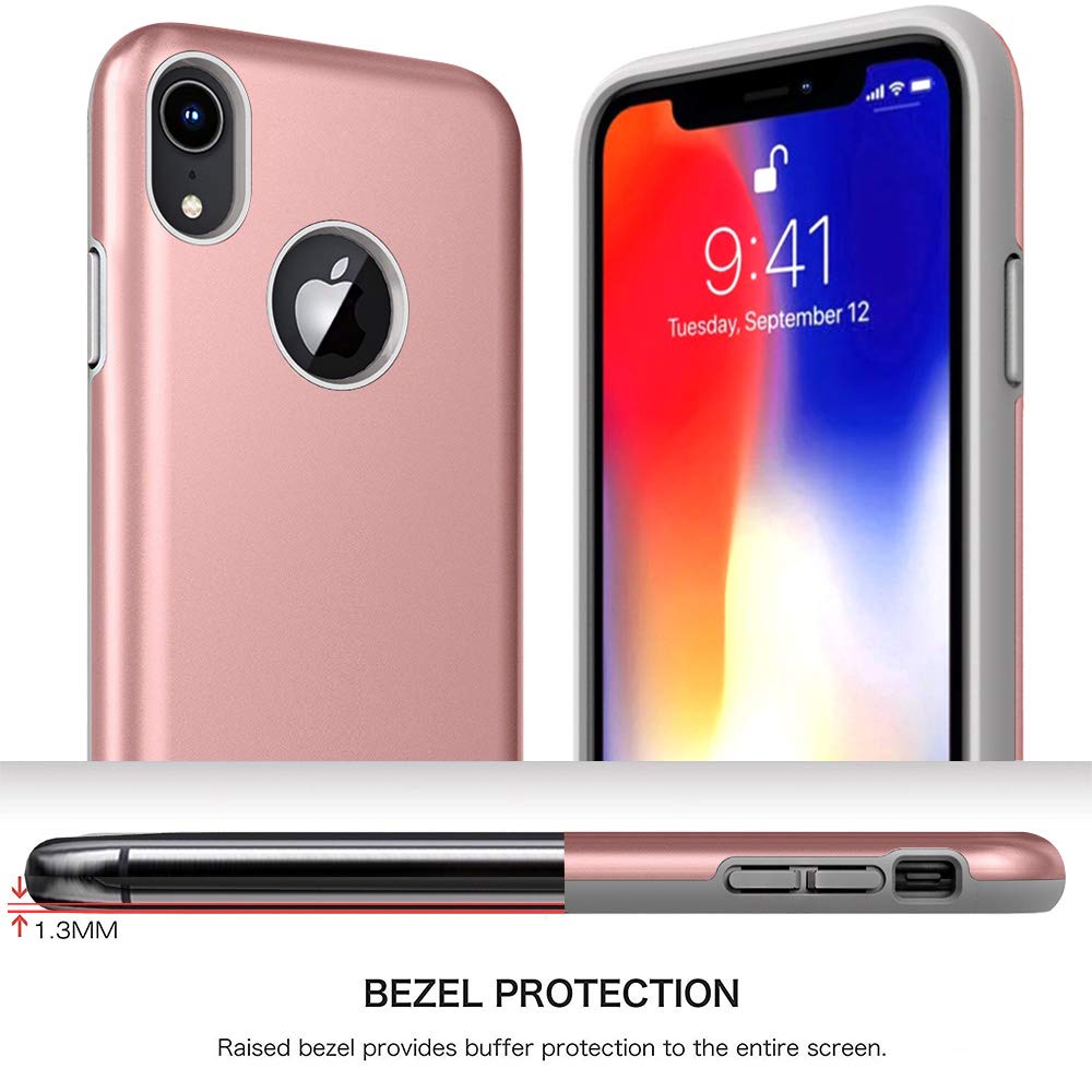 iPhone 2018 Case, 6.1 Inch, Androgate [Pearl Series] Hybrid Matte Protective Back Cover Bumper Case for Apple iPhone 2018 6.1’’, Pink Gold