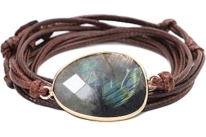 Plumiss Women Boho Handmade Natural Stone Crystal Leather Bead Wrap Bracelets Collection