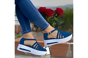 DHEVA-C Espadrilles Sandals for Women Casual Summer Rhinestone Glitter Flatform Sandal Ankle Strap Buckle Crystal Platform Sandals Strappy Open Toe Wedge Sandals Sparkling Round Toe Outdoor (#A-Blue, 10)