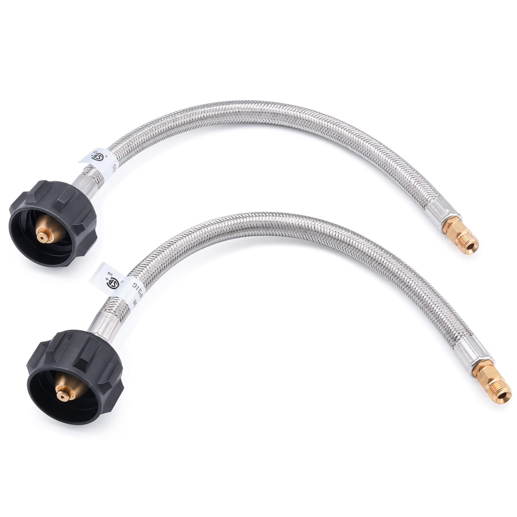Photo 1 of GasSaf 12 inch RV Propane Hose Stainless Steel Braid Propane Pigtail Gas Line with 1/4 Inch Inverted Male Flare (2 PCS)