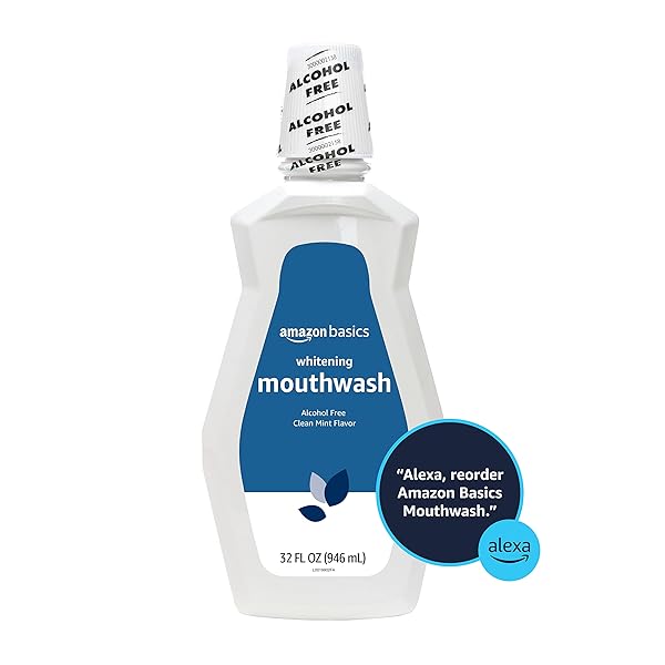 AMAZON BASICS TEETH WHITENING MOUTHWASH, ALCOHOL-FREE, CLEAN MINT, BREATH FRESHENER, 32 FLUID OUNCES, 1-PACK (PREVIOUSLY SOLIMO)