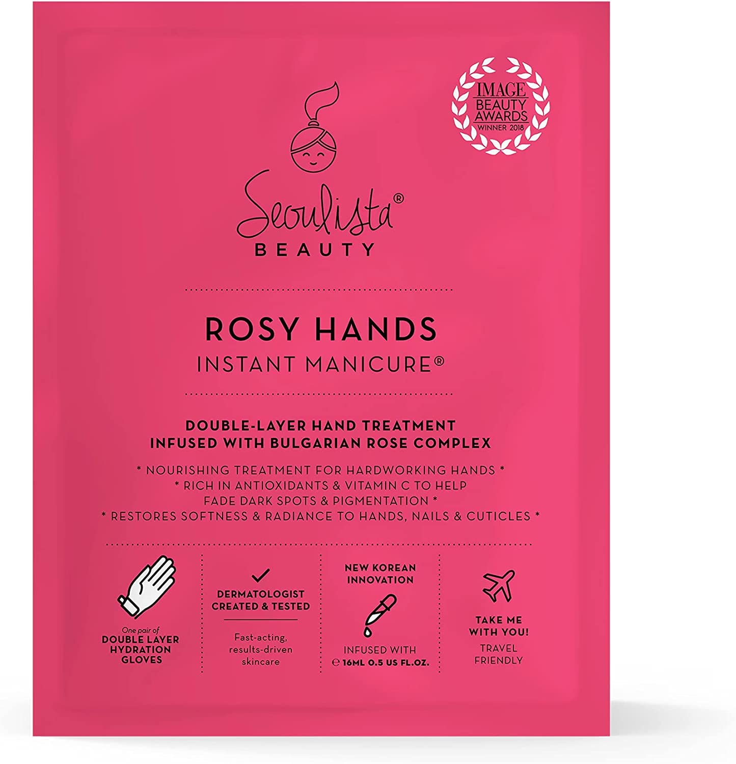 Seoulista Beauty Rosy Hands Instant Manicure – At Home Hand Mask Treatment – Soothe and Hydrate Dry Skin, Nails, Cuticles —Anti-Ageing With Vitamin C, Beeswax — Fade Dark Spots — Award-Winning