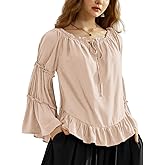 Scarlet Darkness Women Bell Sleeve Tops Ruffle Off Shoulder Casual Loose Renaissance Peasant Blouse
