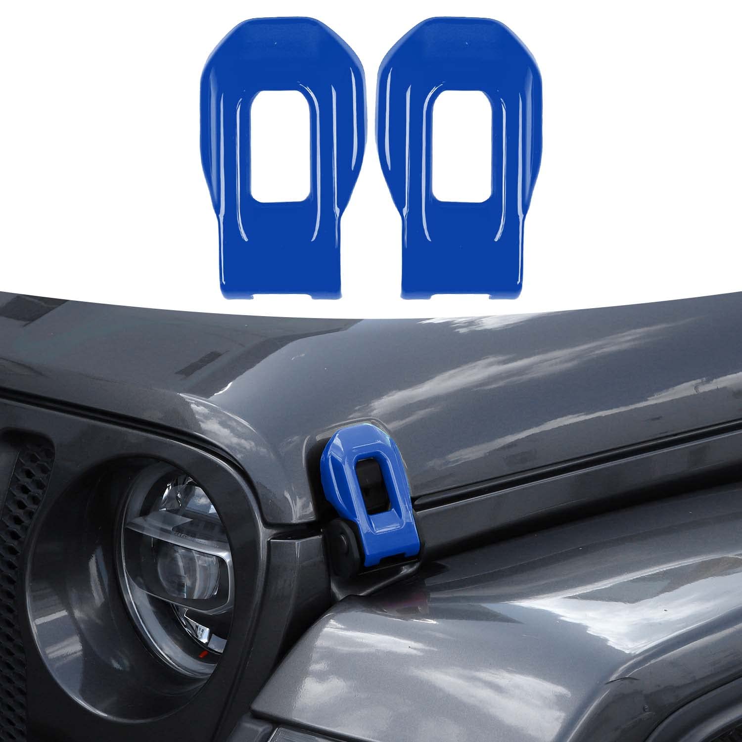 Photo 1 of RT-TCZ Hood Latch Cover Exterior Hood Lock Brackets ABS Decoration Accessories for Jeep Wrangler JL JLU & Gladiator JT 2018-2022,2PCS (Blue)