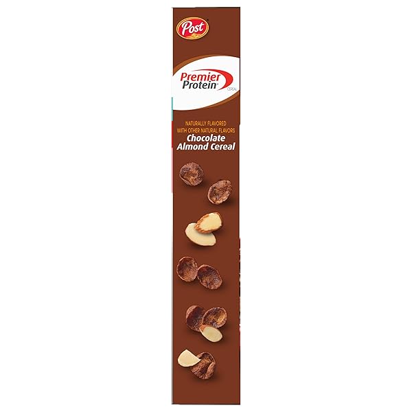 PREMIER PROTEIN CHOCOLATE ALMOND CEREAL, CHOCOLATEY PROTEIN BREAKFAST CEREAL FLAKES WITH SLICED ALMONDS, CONTAINS 20G OF PROTEIN PER SERVING, 9 OZ BOX