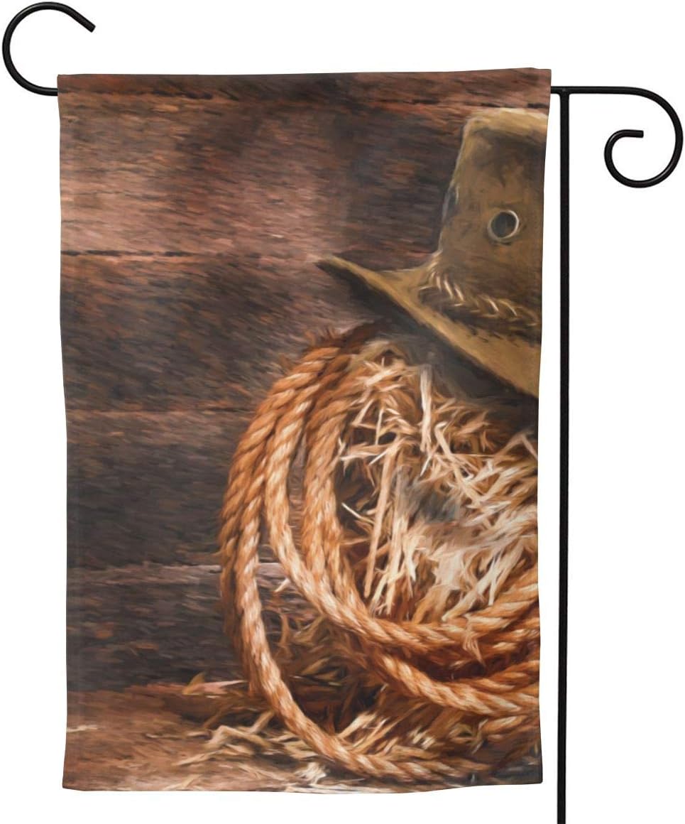 Rustic Cowboy Western Flag Garden Flag Double Sided Burlap Decorative