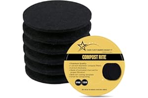 Compost Rite 6 Pack Charcoal Filters for Compost Bucket - Round 7.25 inch Compost Pail Filters, 0.4 Inch Ultra Thick Compost bin Charcoal Filter Replacement, Cutting Template Unisize Composting Bins