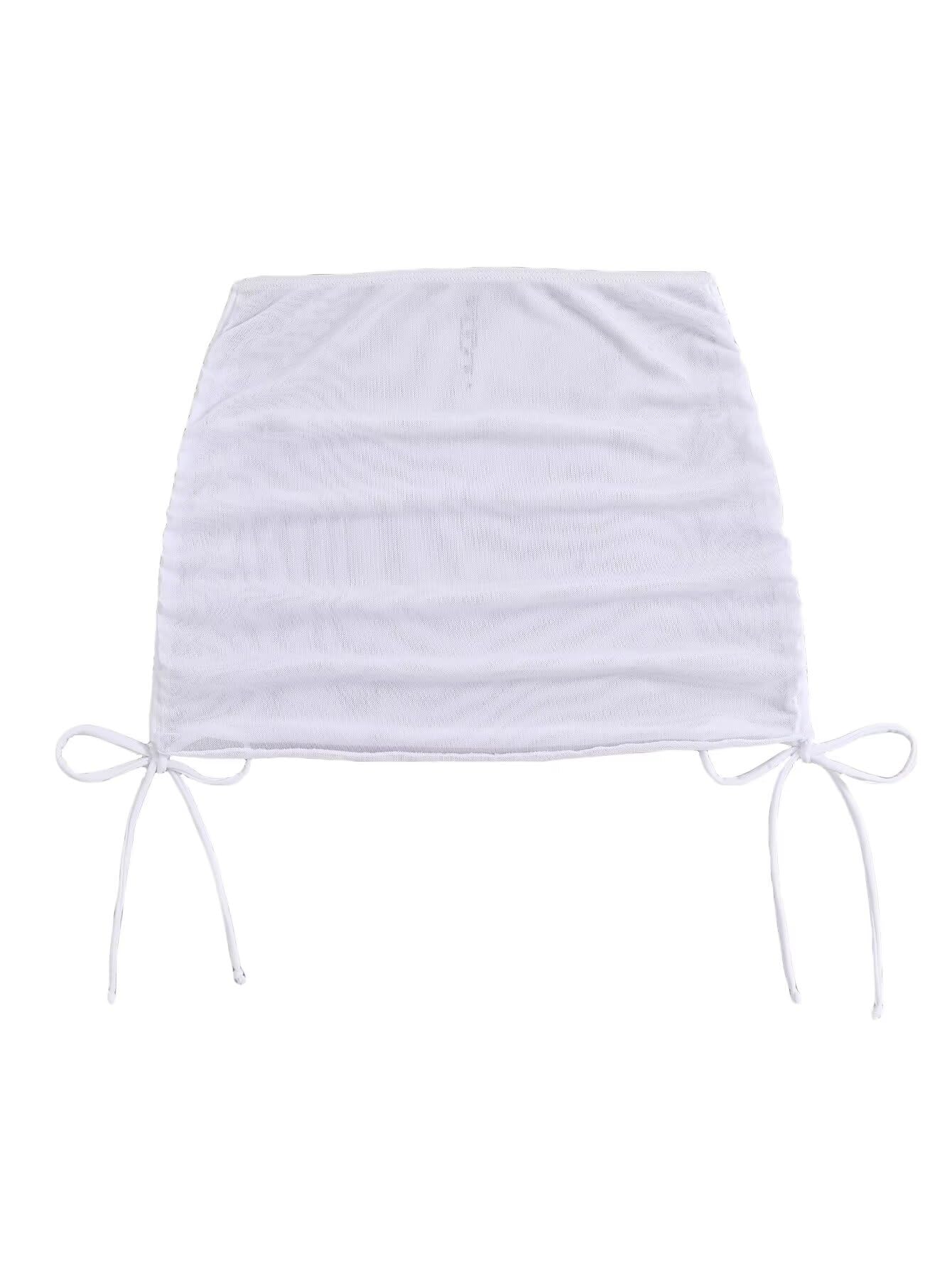 Photo 1 of Falainetee Women's Drawstring Solid Mesh Sheer Summer Bikini Cover Up Skirt White S