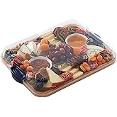 FARBERWARE Build-A-Board Bamboo Cutting Board with Built-in Compartments, Clear Locking Lid & Navy Handles, Ideal for Charcuterie, Snacks & Prep