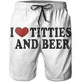 BBggyh Mens Swim Trunks Quick Dry Mens Swim Shorts Beach Swimwear Board Shorts with Mesh Lining (W/I Heart Titties and Beer)