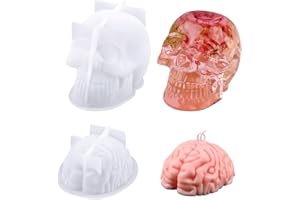 Actvty Skull Mold Brain Resin Mold, Brain and Skull Silicone Molds for Resin Casting, Halloween Silicone Molds DIY Resin Crafts, Candle, Soap, Chocolate, Jelly, Halloween Party Decor
