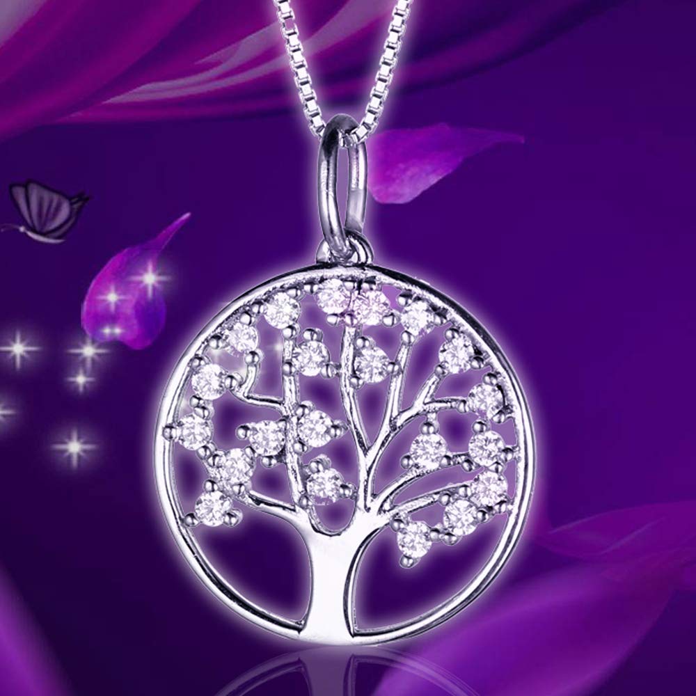 Collier et Pendentif Motif Arbre,en Argent 925 Femme Cable Chaine 45+5CM