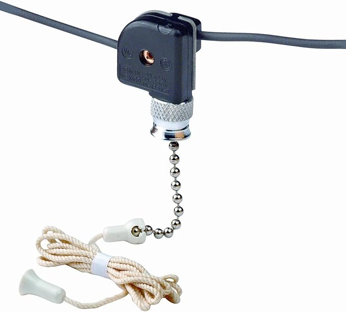 Leviton 100978 Pull Chain Switch, Single Pole OnOff, 1A125V T, 3A125V, 1A250V, with Two 6
