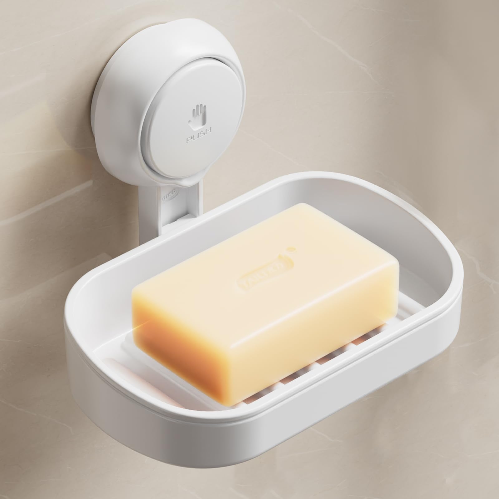 TAILI Suction Soap Dish for Shower, Max Hold 3 KG Shower Soap Holder for Bathroom, Wall Mounted Sponge Tray, Drill-Free, Removable Bathtub Organizer, Waterproof, Plastic Sink Holder Suction Cup, White