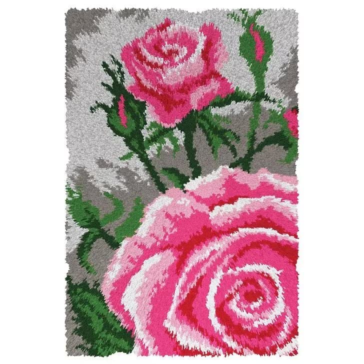 ROCKY&CHAO Myriad Choices Latch Hook Rug Kits, DIY Latch Hook Rug, Carpet Making Cushion, Crochet Kits Embroidery Kits Needlework Crafts for Home Decor,Roses, 50x38cm